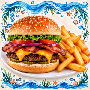 Bacon, Cheese Burger (200g) & Chips